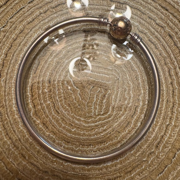 Authentic Pandora Retired Two-Tone Bangle with 14k Gold Ball Clasp 7.5 inch HTF - Picture 1 of 5